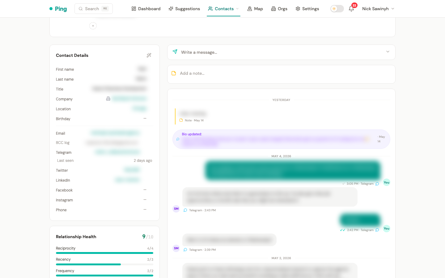 Bio change event in the contact timeline