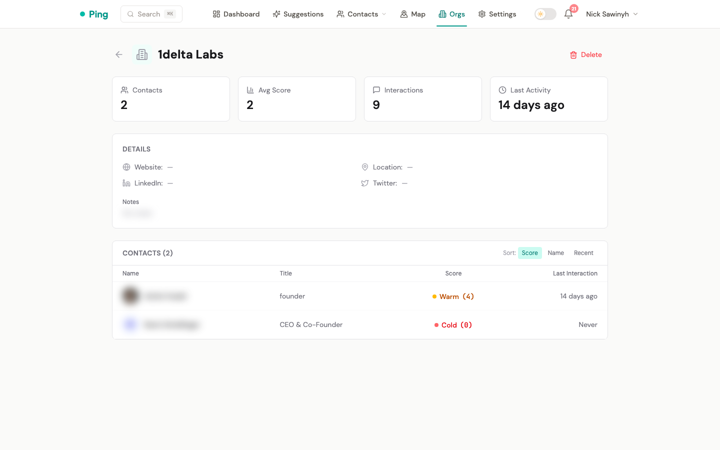 Organization detail page
