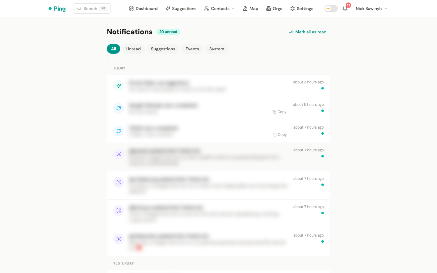 Notifications feed
