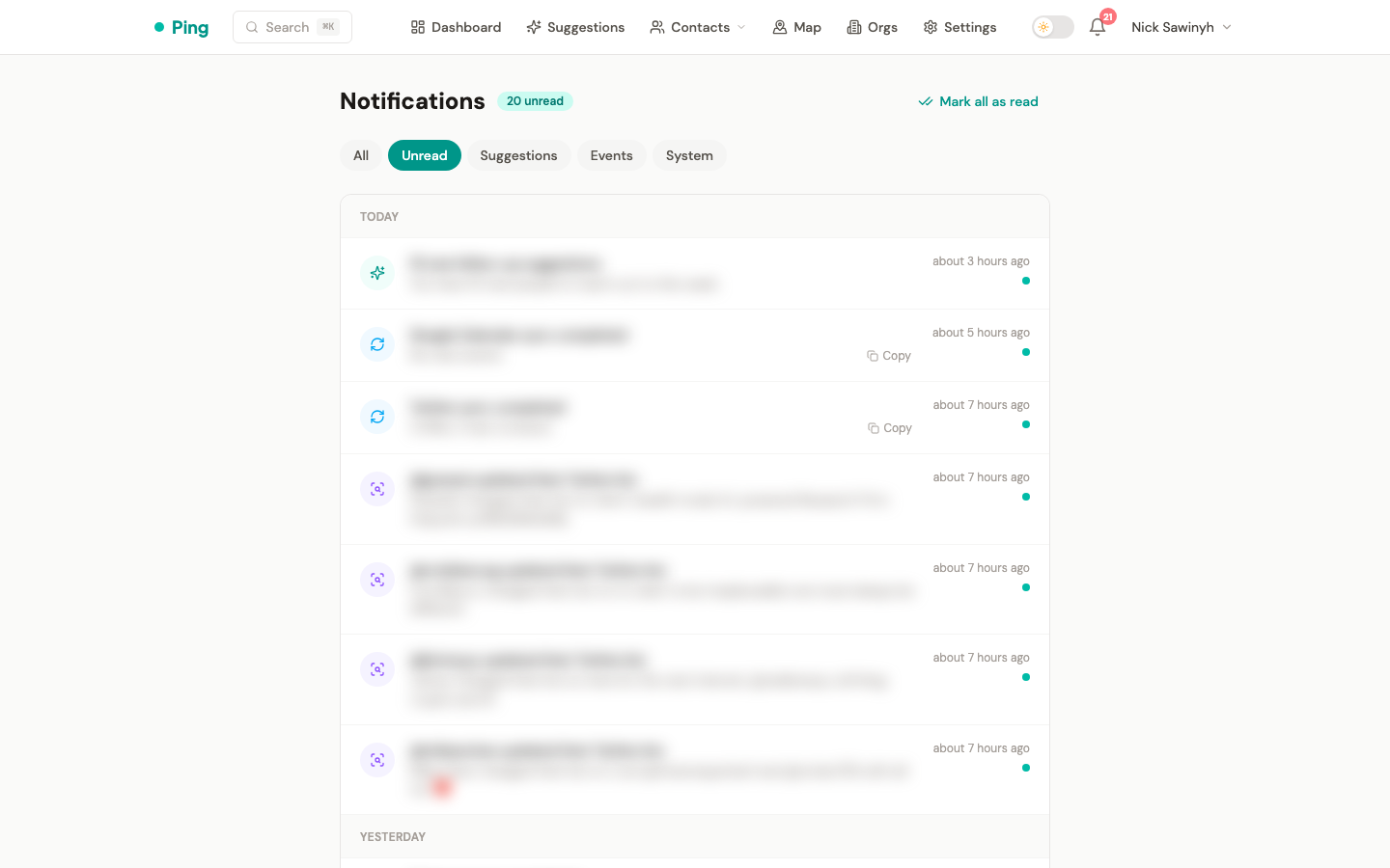 Unread filter tab