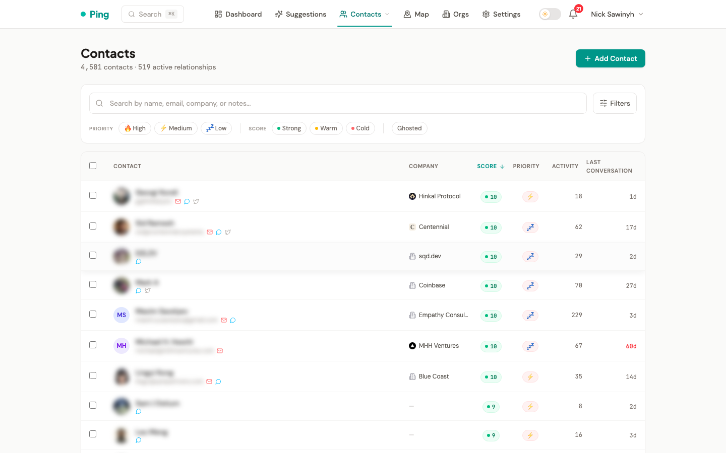 Contact list view