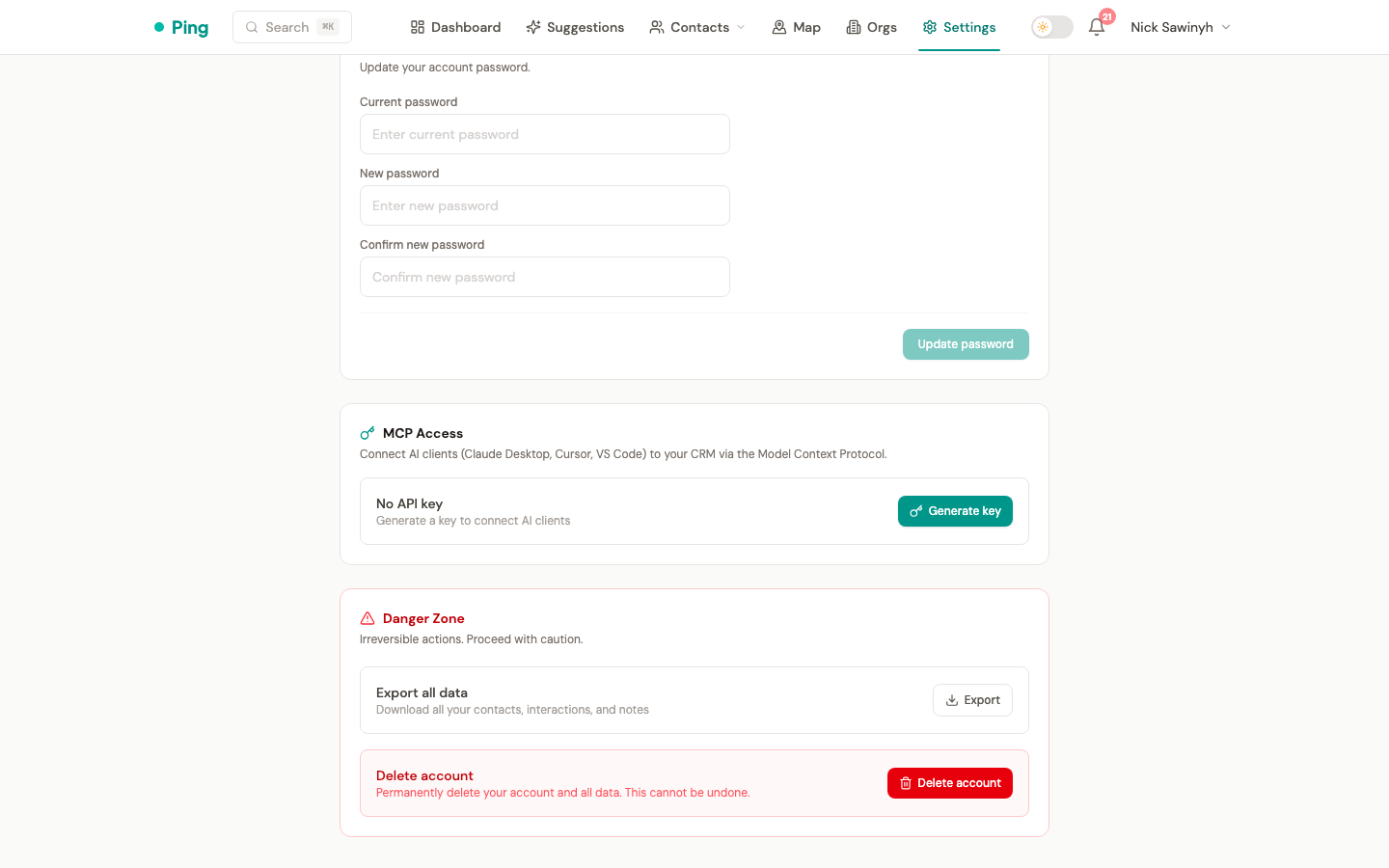 MCP Access section in Settings