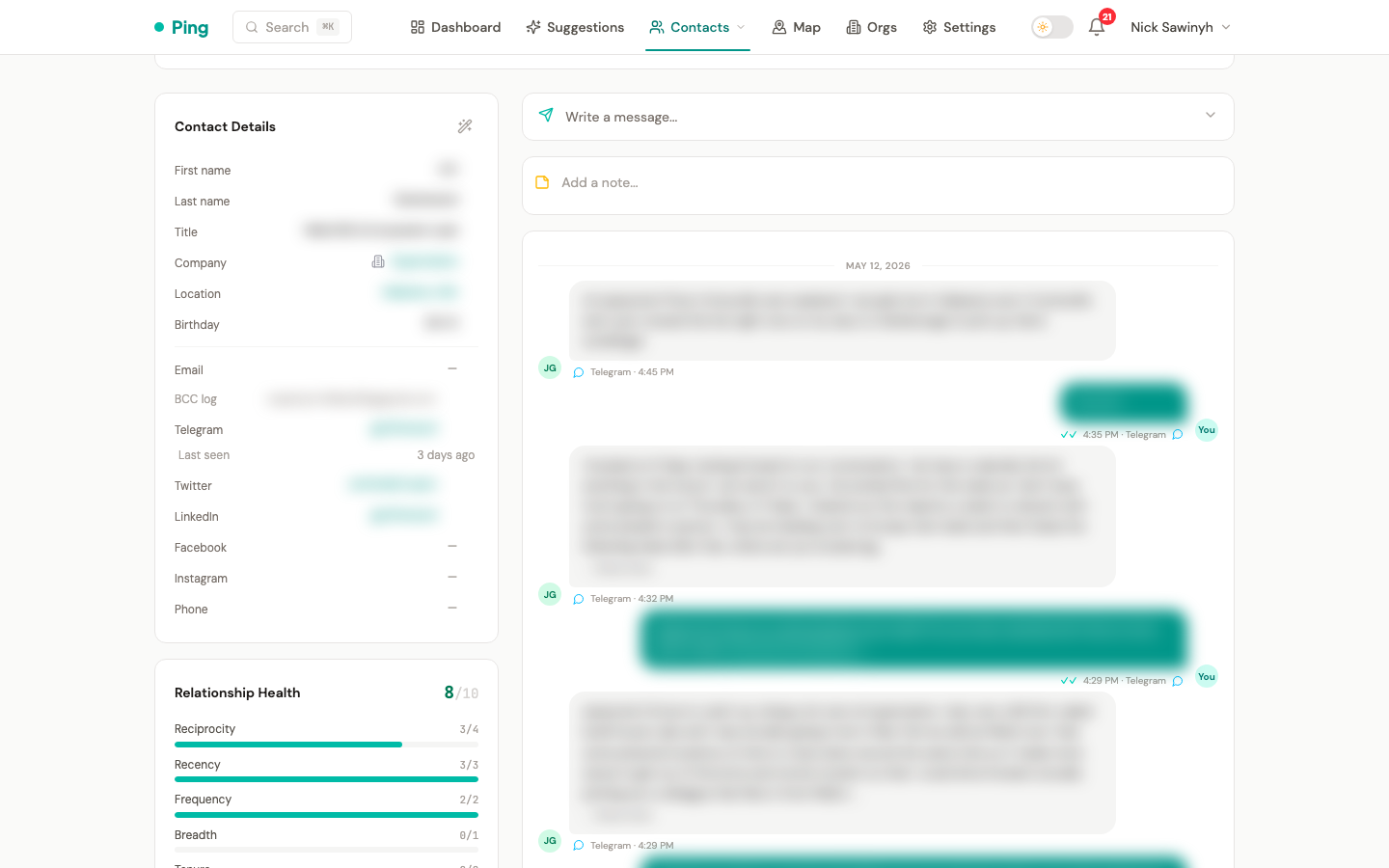Telegram messages with read-receipt indicators in the timeline