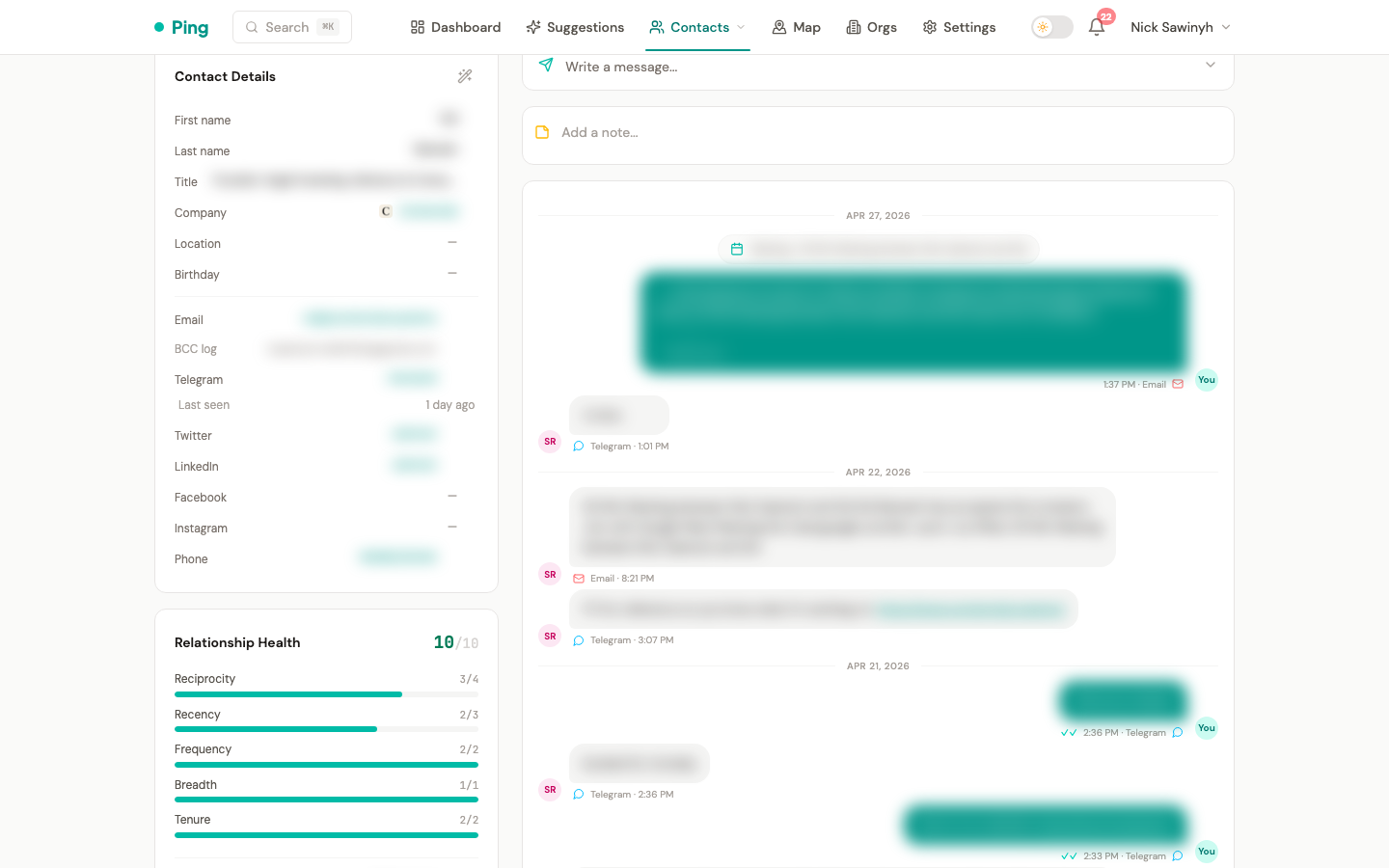 Gmail thread messages in a contact's interaction timeline